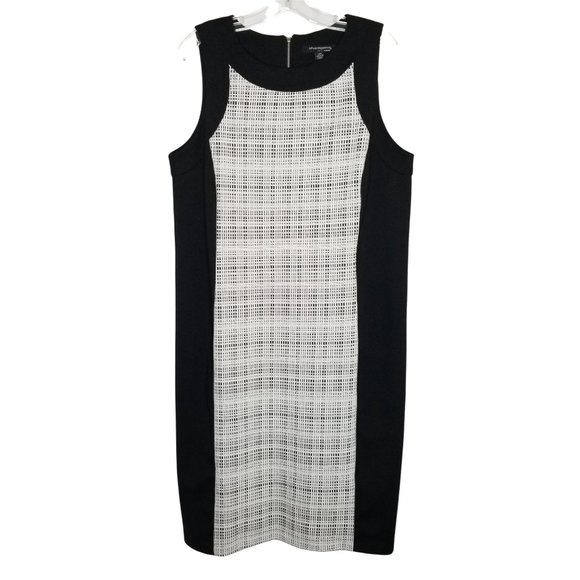 Sharagano Size 14W Dress Sleeveless Contrast Illusion Panels Stretch Knit Knee - Picture 2 of 6